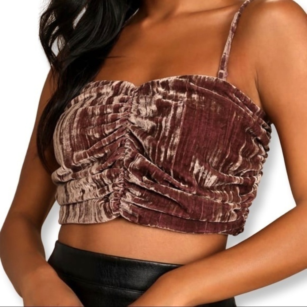 NWT Lulu’s Brown Velvet Ruched Cropped Cami Top - Size Small